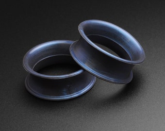 Gunmetal Blue Perle Silikon Double Flare Tunnel | Silikon Ohr Gauge für gestreckte Ohren | Ohrdehner | Flesh Tunnel