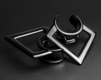 Geometrische Diamant Hanger Schwarz PVD Sattel Ohrgewicht | Ohrgewichtsmesser für gestreckte Ohren | Spiegelpolitur | Ohrläppchen Hänger |