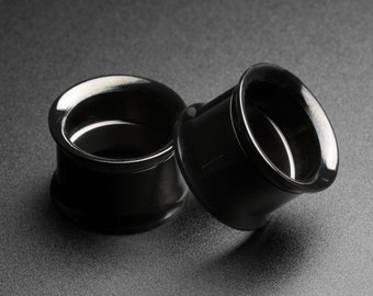 Black PVD Double Flare Screw Fit Tunnel (Internally Threaded) | 316L Surgical Steel Ear Gauges For Stretched Ears | Flesh Tunnels
