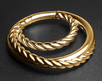 Peso magnético para oreja con múltiples aros de cuerda trenzada y PVD dorado / Medidor de peso para orejas estiradas / Pulido de espejo / Perchas para lóbulos de oreja