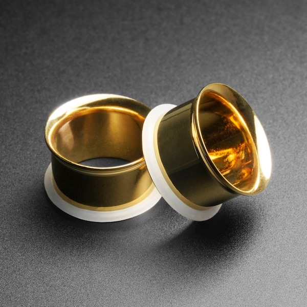Gold PVD Single Flare Tunnel | 316L Surgical Steel Ear Gauges For Stretched Ears | Ear Stretchers | Flesh Tunnels