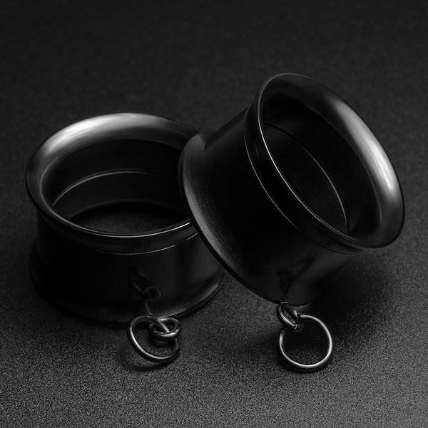 Design Your Own Dangles Black PVD Internally Threaded Double Flare Tunnels | 316L Surgical Steel Ear Gauges For Stretched Ears|Flesh Tunnels