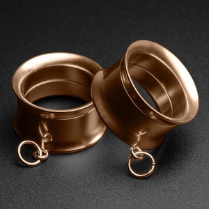 Design Your Own Dangles Rose Gold PVD Internally Threaded Double Flare Tunnels | Ear Gauges For Stretched Ears | Flesh Tunnels