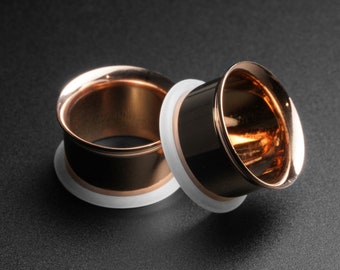 Rose Gold PVD Single Flare Tunnel | 316L Surgical Steel Ear Gauges For Stretched Ears | Ear Stretchers | Flesh Tunnels