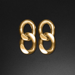Double Cuban Link Gold PVD Magnetic Ear Weight | Ear Weight Gauges For Stretched Ears | Mirror Polish | Ear Lobe Hangers