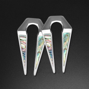 Geometrische Schlüsselloch Muschel & Chirurgenstahl Ohrgewicht | Ohrgewichtsmesser für gestreckte Ohren | Spiegelpolitur | Ohrhänger
