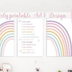 Affirmations for Kids, Rainbow Affirmations Print, I am Kind Loved, Inspirational Nursery Decor, PRINTABLE Wall Art, Positive affirmations