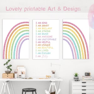 Personalized Affirmations for Kids, Rainbow Affirmation Print, I am Kind smart, Girl Positive affirmation, Nursery Decor, PRINTABLE Wall Art