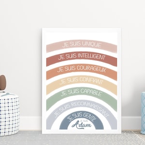 Affirmations for Kids, Rainbow Affirmation Print, I am Kind Smart Loved, Inspirational Nursery Decor, PRINTABLE Wall Art, French Affirmation