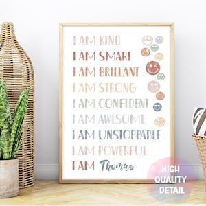 Affirmations for Kids, Rainbow Affirmations Print, I am Kind Loved, Inspirational Nursery Decor, PRINTABLE Wall Art, Positives affirmations