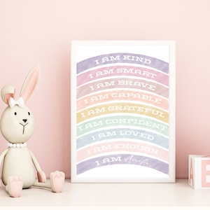 Personalized Affirmations for Kids, Rainbow Affirmation Print, I am Kind smart, Girl Positive affirmation, Nursery Decor, PRINTABLE Wall Art
