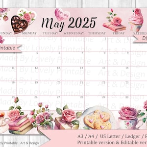 EDITABLE May 2025 Calendar, Mother&#39;s Day, Printable Fillable Planner, Kids School Schedule, Mother&#39;s Gift, Instant Download