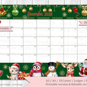 EDITABLE December 2025 Calendar, Joyful Merry Christmas, Printable Monthly Calendar, Christmas Planner, Kids School Schedule, Instant Downlo