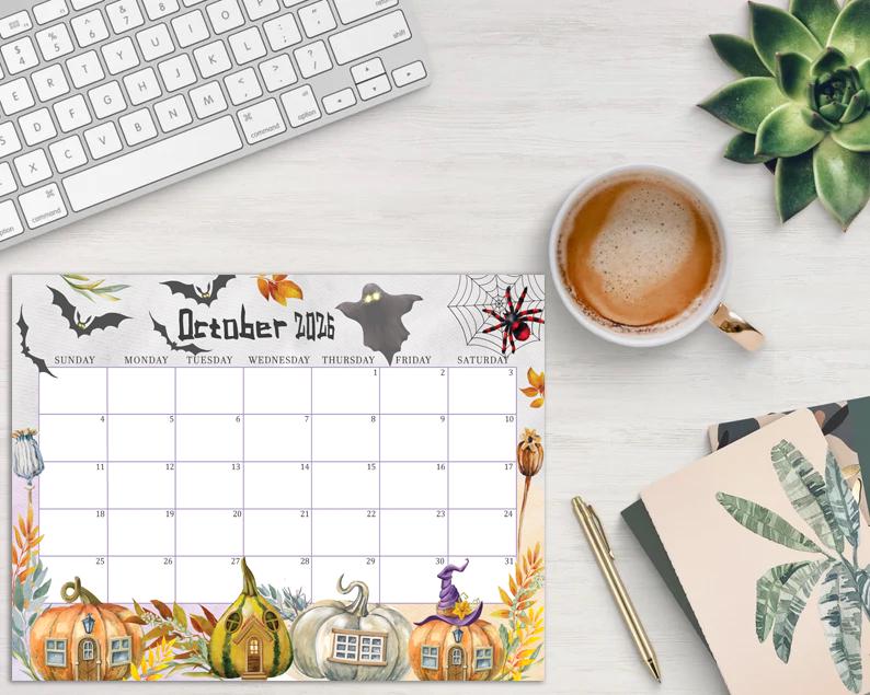 EDITABLE October 2026 Calendar, Happy Spooky Halloween Planner ...