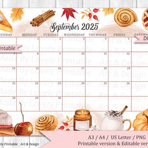 Calendario settembre 2025 MODIFICABILE, accogliente atmosfera autunnale, splendido autunno autunnale, calendario autunnale, pianificatore compilabile stampabile, programma scolastico per bambini