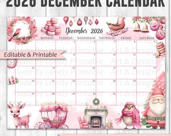 EDITABLE December 2026 Calendar, Joyful Merry Christmas, Printable Monthly Calendar, Christmas Planner, Kids School Schedule, Instant Downlo
