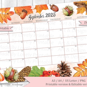 Calendario settembre 2025 MODIFICABILE, Atmosfera autunnale accogliente, Bellissimo autunno, Calendario autunnale, Planner compilabile stampabile, Orario scolastico per bambini