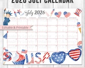 EDITABLE July 2026 Calendar, 4th of July, Independence Day Planner, Printable Fillable Calendar Planner, 4th of July Day Planner, Instant