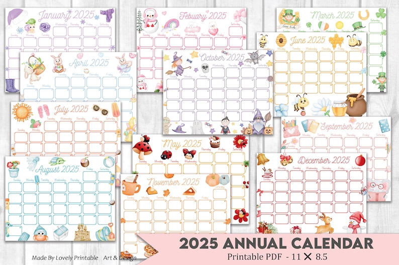 2025 Kids Calendars, Printable Calendar, Printable Kids Calendars, Cute