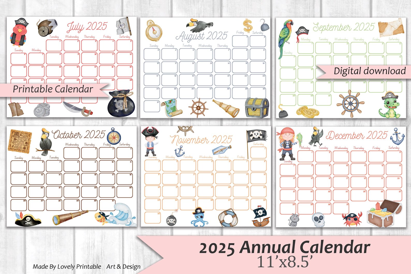 Printable Kids Calendars, Cute Calendars, Pirates Kid's Calendars ...