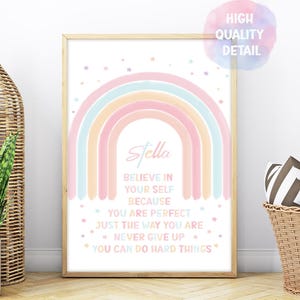 Positive Affirmation for a girl, Colorful Rainbow Print, Girl Gift, Inspirational Nursery Decor, PRINTABLE Wall Art, Positive affirmations