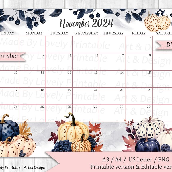 Thanksgiving 2024 Calendar Etsy