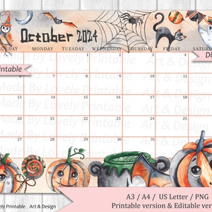 EDITABLE October 2024 Calendar, Happy Spooky Halloween Planner ...
