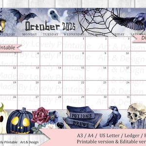 EDITABLE October 2025 Calendar, Happy Spooky Halloween Planner, Printable Monthly Calendar Planner, Kids School Schedule, Instant Download