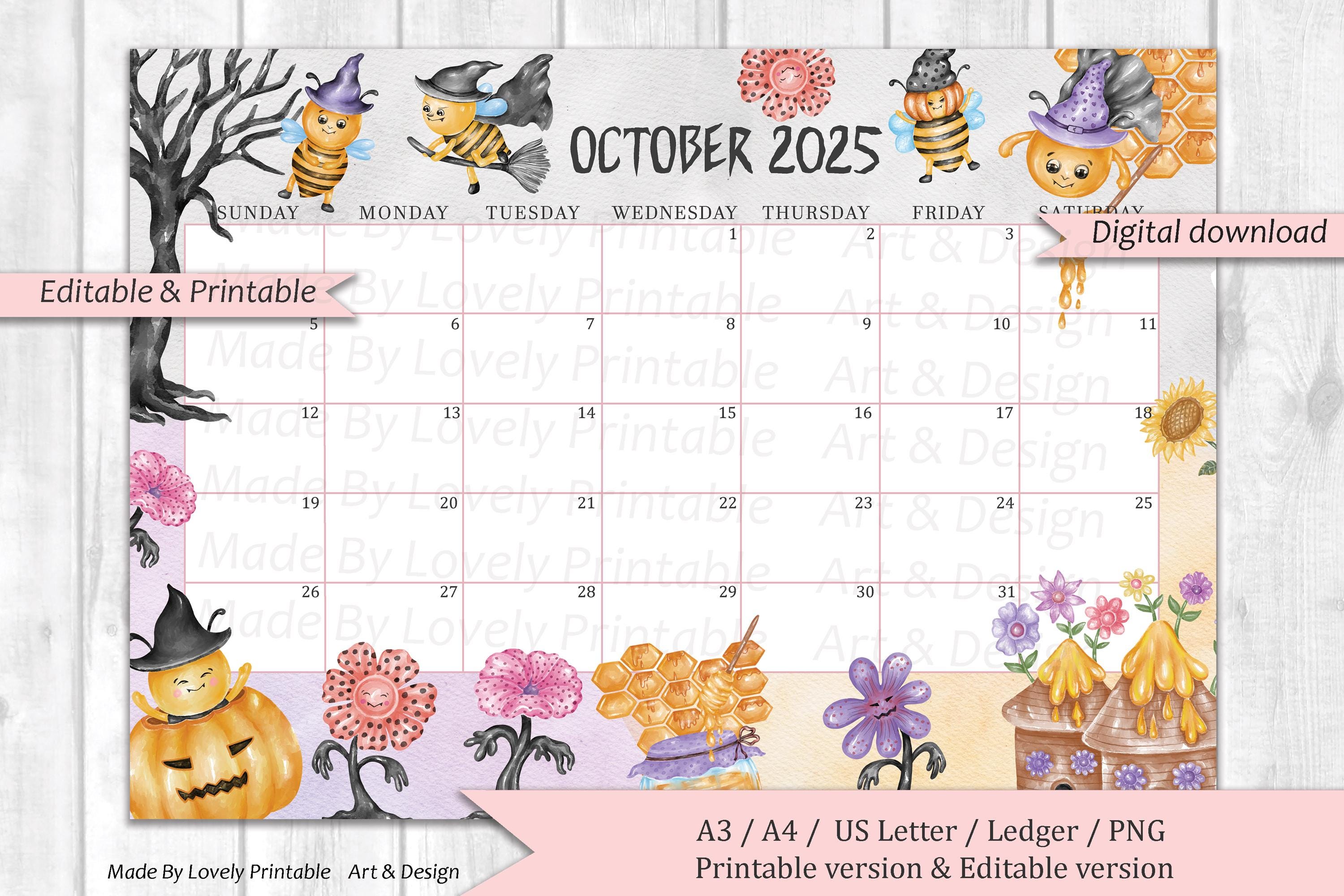 editable-october-2025-calendar-happy-halloween-with-cute-bees