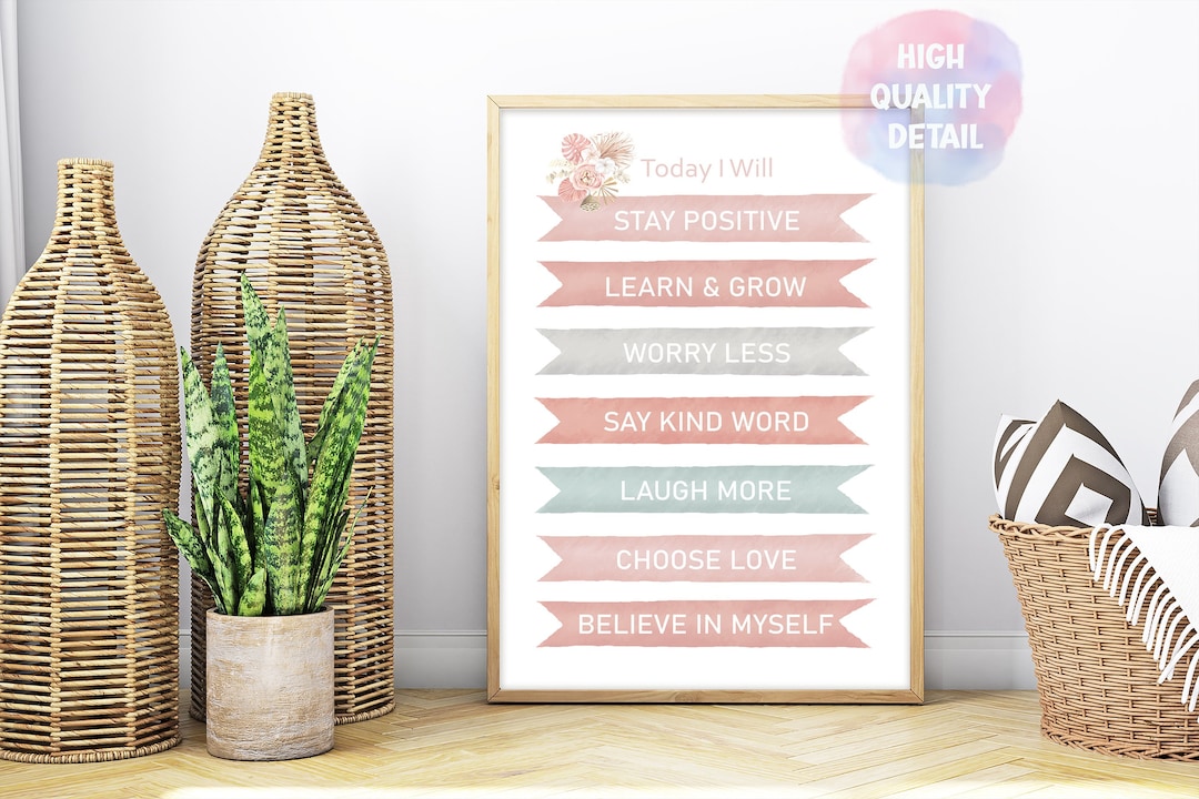 Kids Printable Art: Today I Will, Positive Quote Print, Girl Wall Art ...