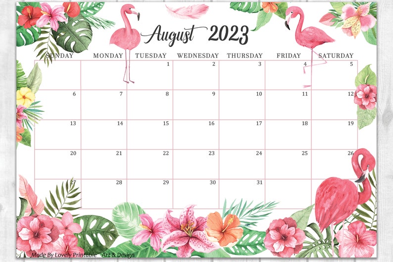 EDITABLE August Calendar Happy Summer Vibe Tropical Floral & - Etsy