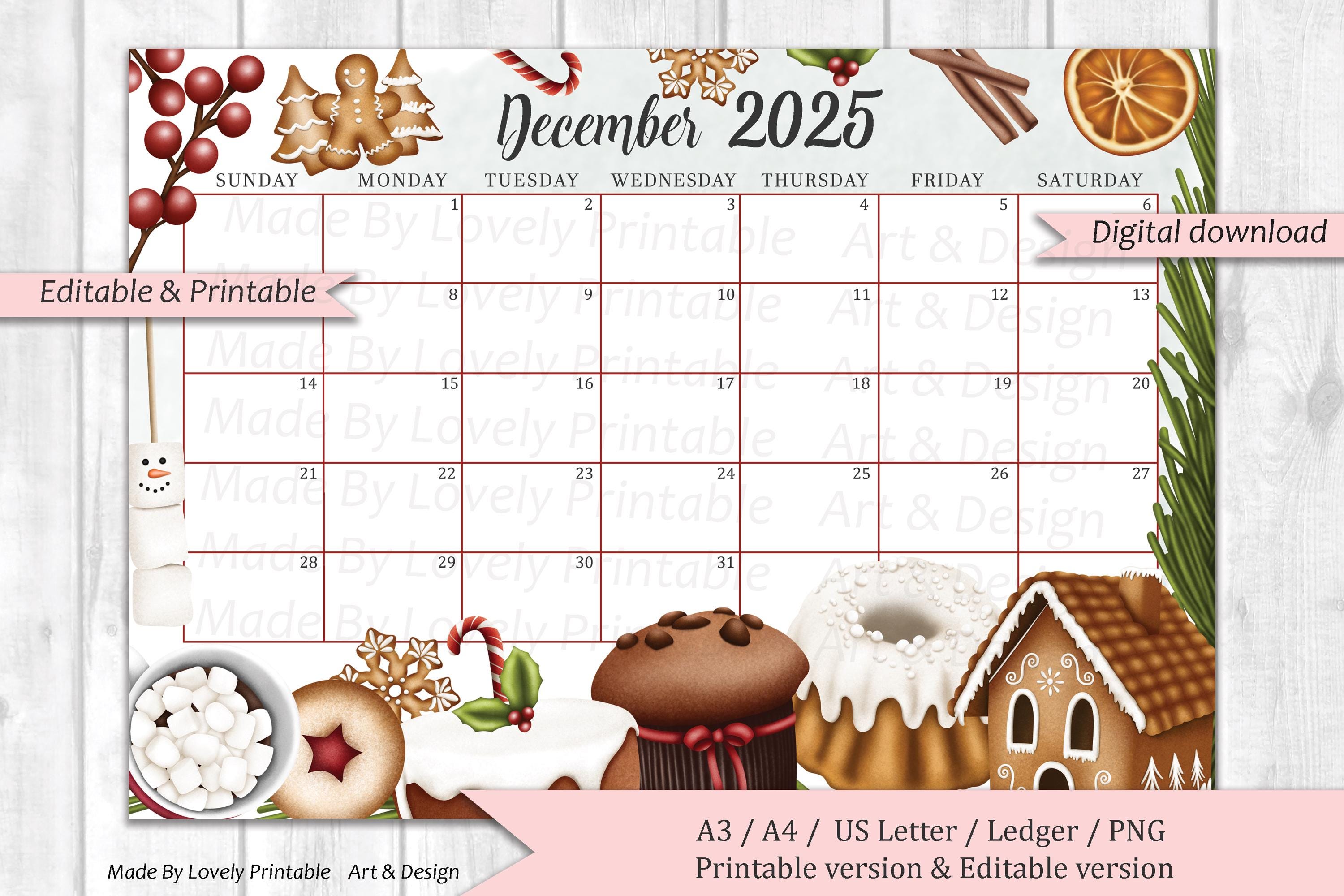 editable-december-2025-calendar-christmas-sweets-u0026-drinks-printable-monthly-calendar-planner-kids-school-schedule-instant-download-etsy