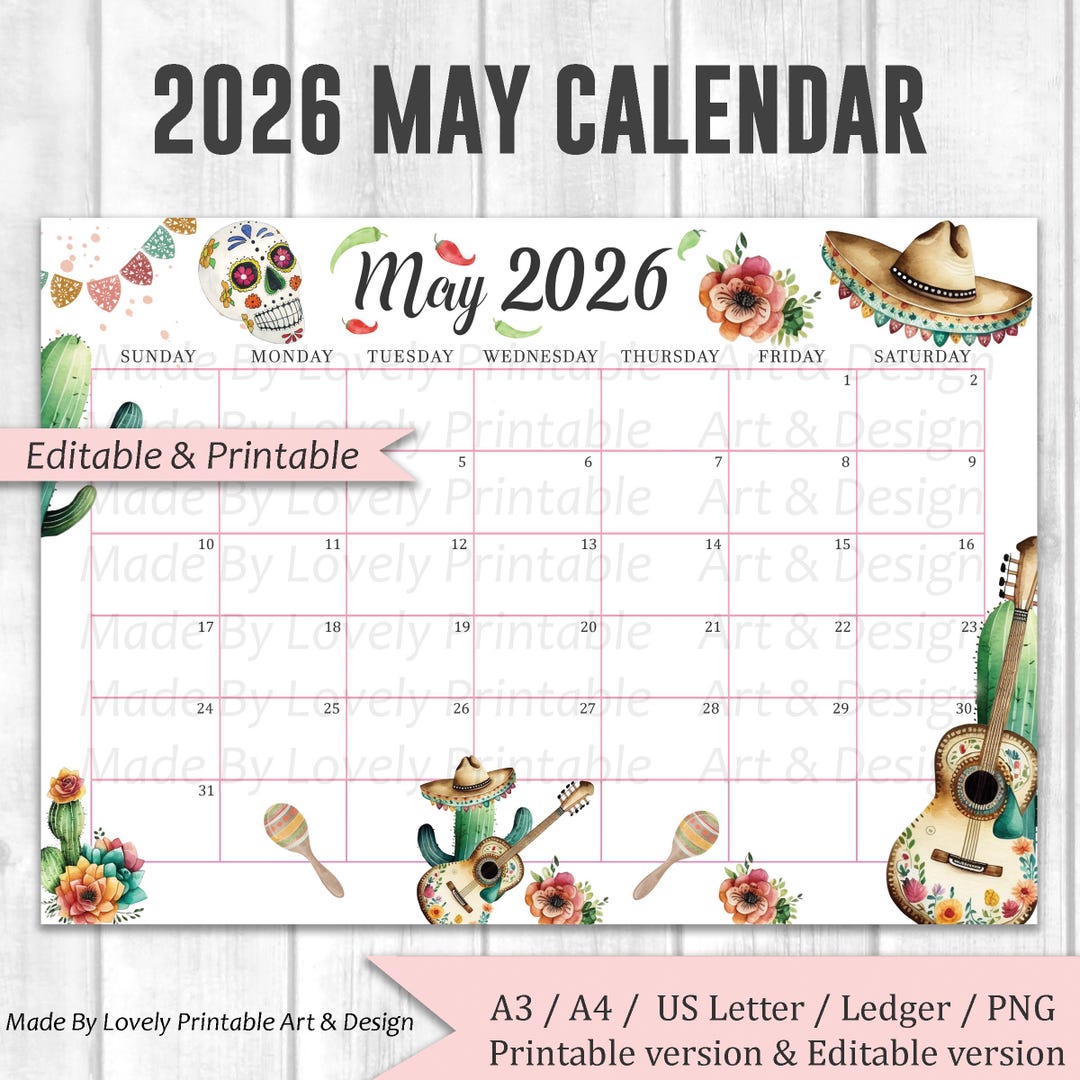 EDITABLE May 2026 Calendar, Cinco De Mayo Planner, Monthly Planner ...