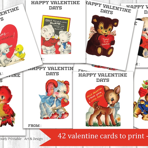42 Printable Vintage Valentine’s Day Cards 1950’s Retro 1960’s Assortment of Whitman Americard Kids Boys Girls Adult 1970's Digital Download