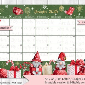 EDITABLE December 2025 Calendar, Joyful Merry Christmas, Printable Monthly Calendar, Christmas Planner, Kids School Schedule, Instant Downlo