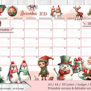 EDITABLE December 2025 Calendar, Joyful Merry Christmas, Printable Monthly Calendar, Christmas Planner, Kids School Schedule Instant Downloa