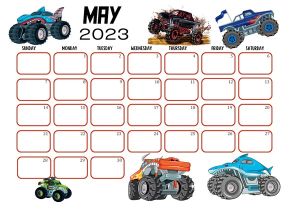 EDITABLE May 2023 Calendar Monster Truck Calendar Printable - Etsy