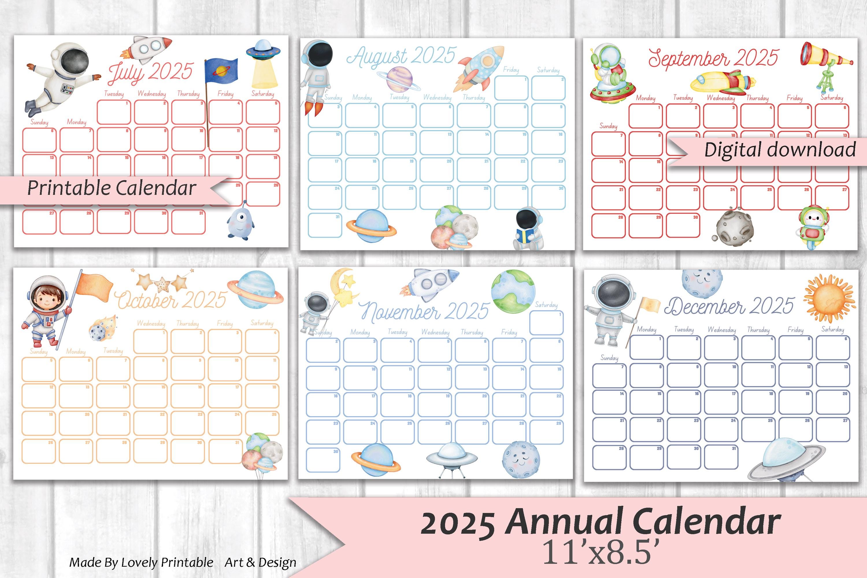 2025 Kids Calendars, Printable Calendar, Printable Kids Calendars, Cute ...