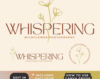 Floral Logo Design Canva Template: Boho Photography Watermark (Digital Download)