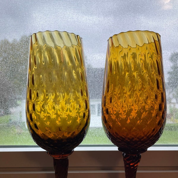 Murano Empoli Amber Optic Glass Tall Brandy Snifter Wine Glass