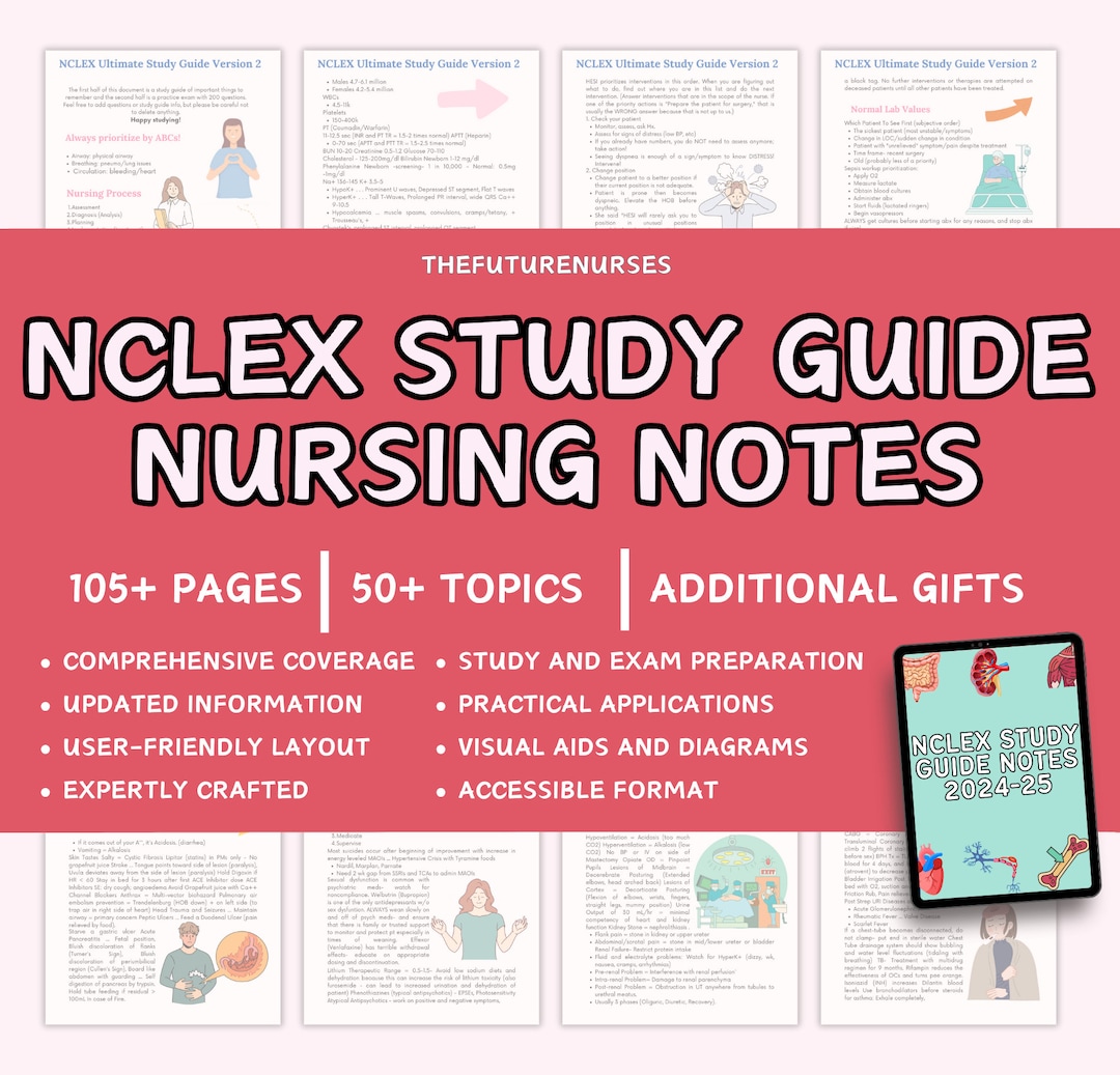 2024 NCLEX Study Guide: Ultimate Nursing Exam Prep (100+ Pages) - Etsy