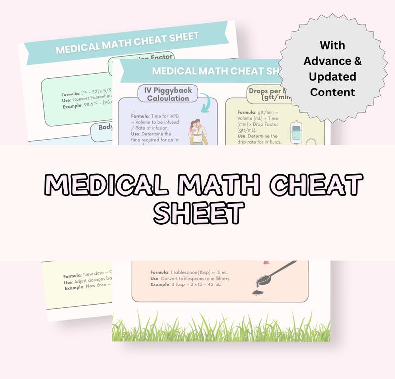 Med Math Template 100+ Medication Math Cheat Sheet, Nursing Dosage Calculation Guide, 10 ...