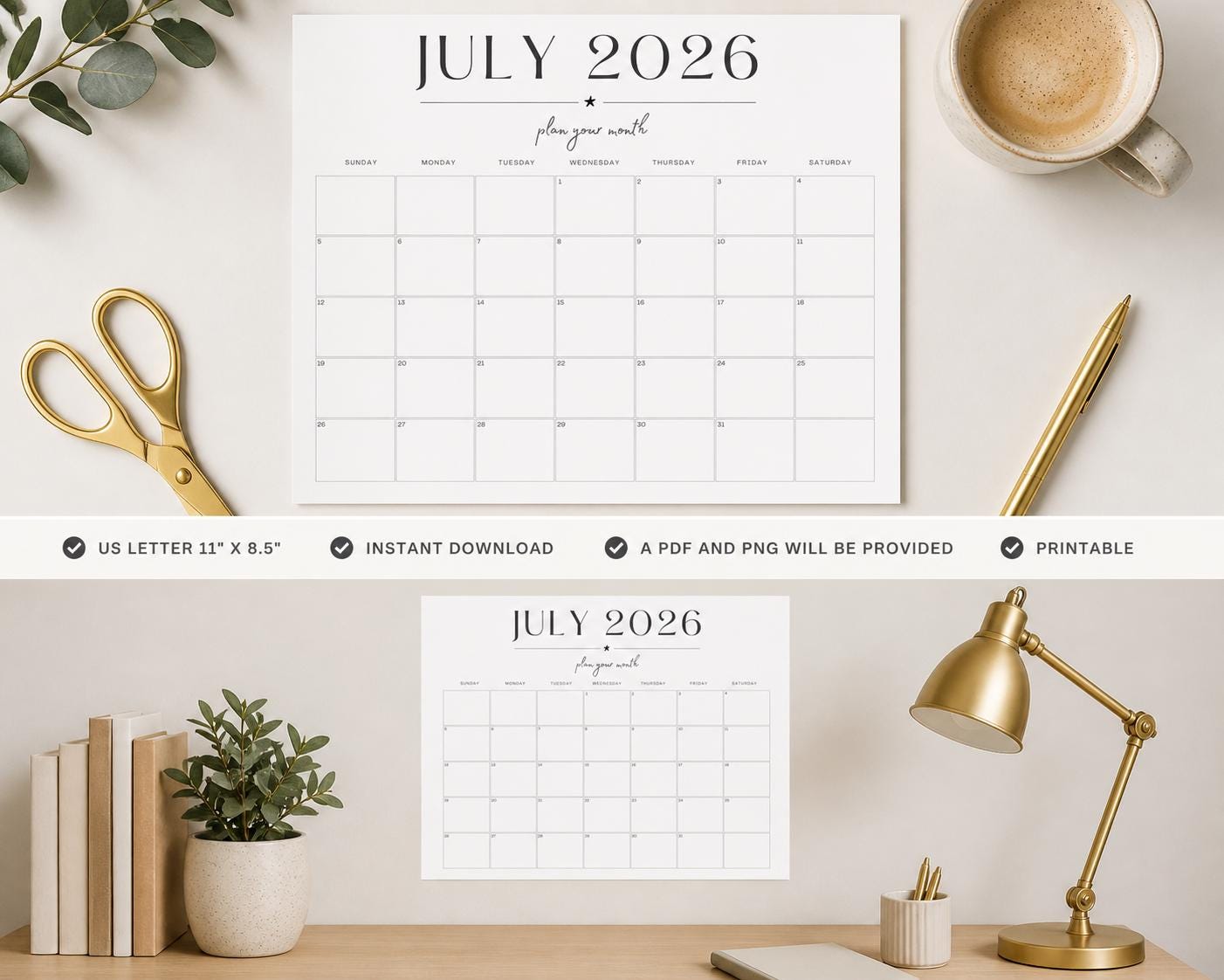 July 2026 Minimalist Landscape Calendar (11" X 8.5") - Plan Your Month ...