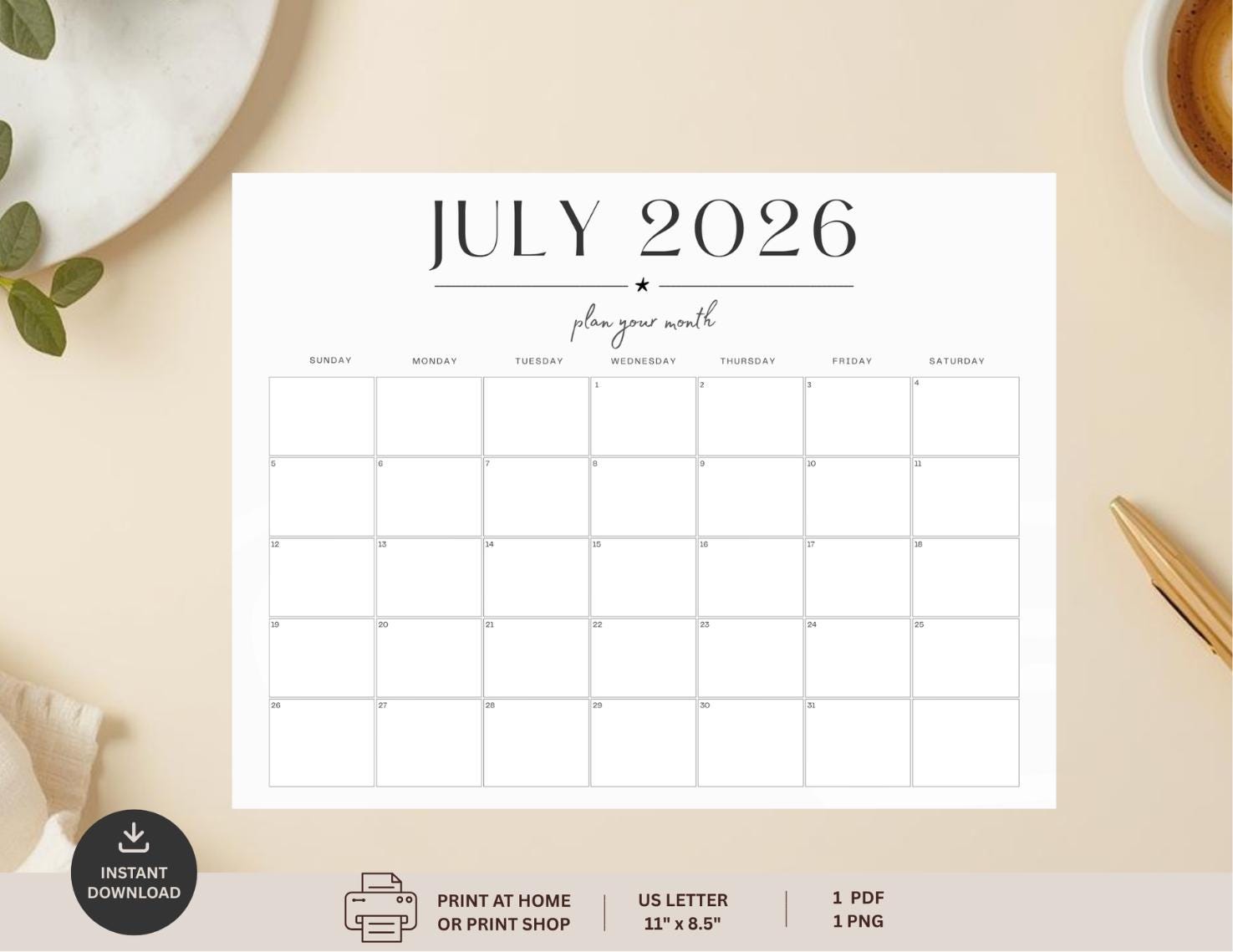July 2026 Minimalist Landscape Calendar (11" X 8.5") - Plan Your Month ...