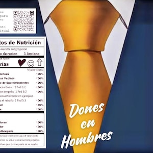 May include: An illustration of a yellow tie against a blue suit jacket. The image includes text in Spanish, including "Datos de Nutrición" and "Dones en Hombres."