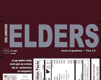 JW Elder Chocolate Candy Wrapper, Declare the Good News,  JW Elder Gift, JW Gift,  Lovers of Goodness Titus 1:8, Jw year text