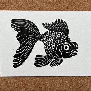 Black Fish A5 lino print
