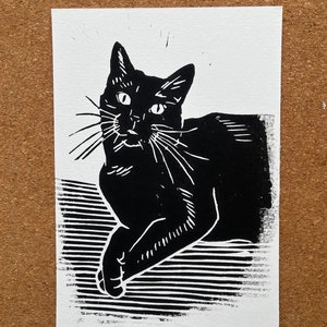 Cat A5 lino print