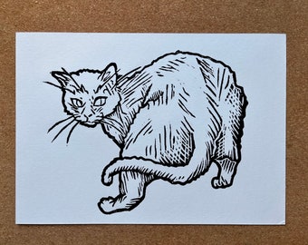 Neighborhood cat A4 linoprint