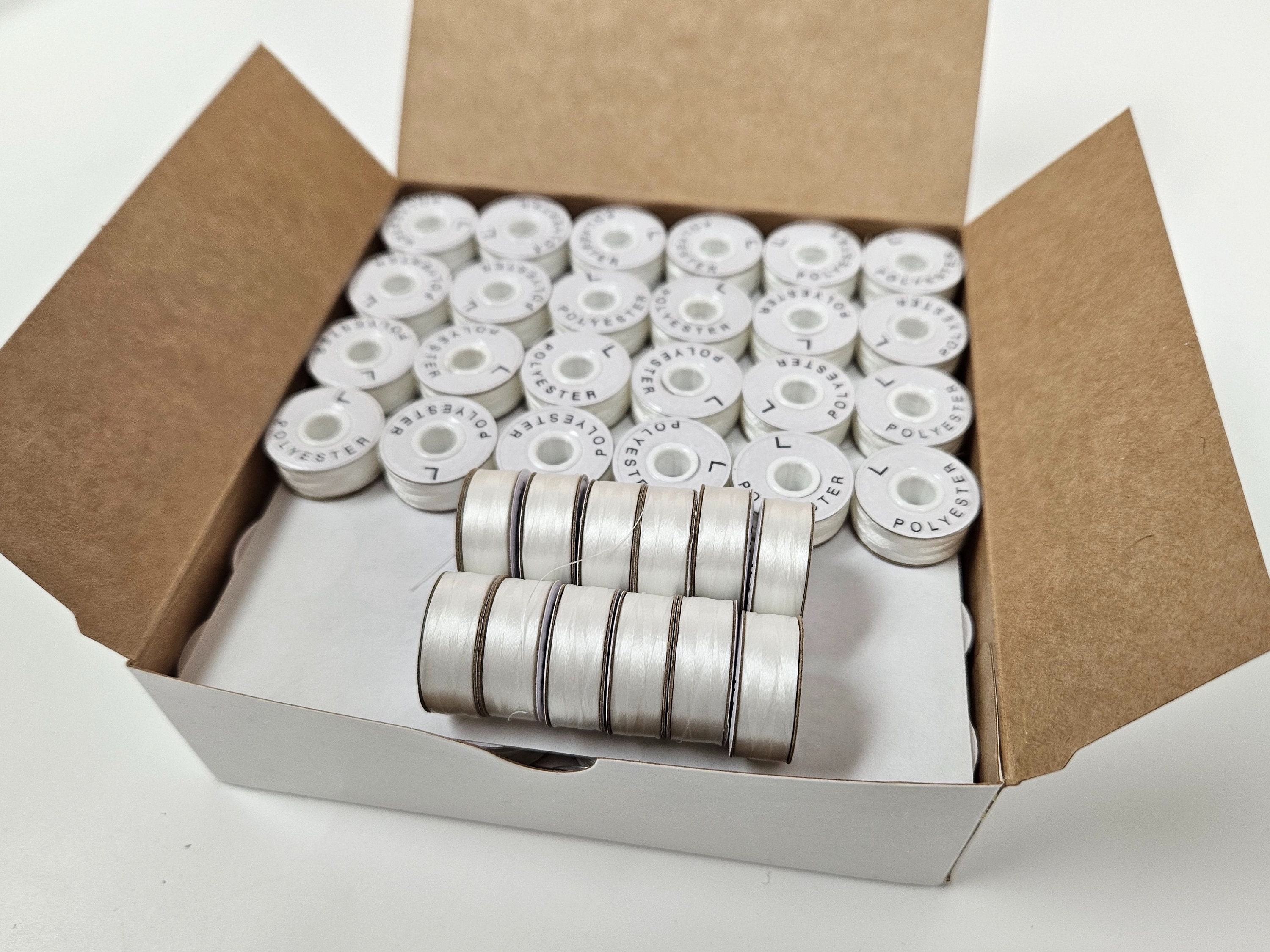 Threadart Prewound Embroidery Bobbins - 144 Count Per Box - White Cardboard  Sided - L Style - 6 Options Available 